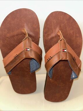 Tommy Hilfiger Brown Leather Flip Flop Sandals